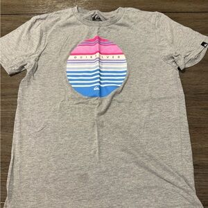 Quiksilver Gray Tee with Pink and Blue Design